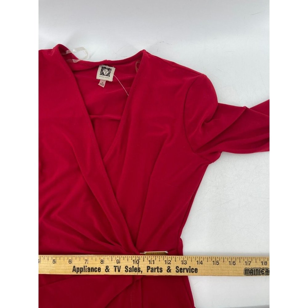 NWT Anne Klein Women's Long Sleeve Red V Neck Party Wrap Dress Size 4 - Picture 10 of 12